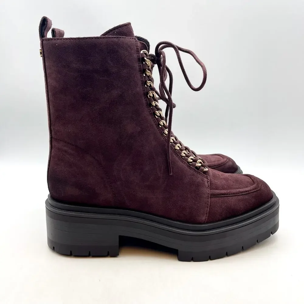 Sam Edelman Womens Lovrin Platform Combat Boots Size 8 Red Burgundy Suede NWOB